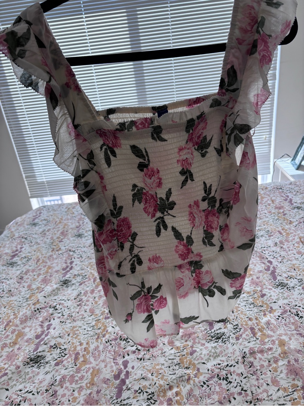 Old Navy White Tank Top with Pink Floral Print